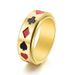 Anillo giratorio de acero de titanio para hombre, con diseño de naipes, con personalidad, color negro y rojo, con transferencia cuadrada, joyería_voghion.com