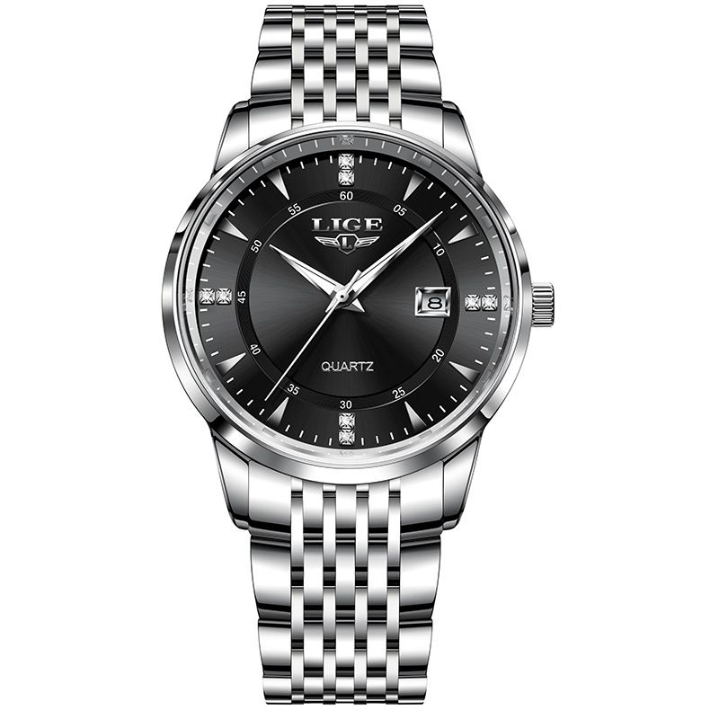 Orologio da uomo con funzione data, resistente all'acqua, cinturino in acciaio inossidabile, vetro in cristallo minerale, movimento al quarzo_voghion.com