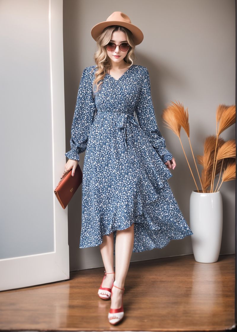 Robe imprimée à manches longues automne/hiver 2024 pour femme, style décontracté_voghion.com