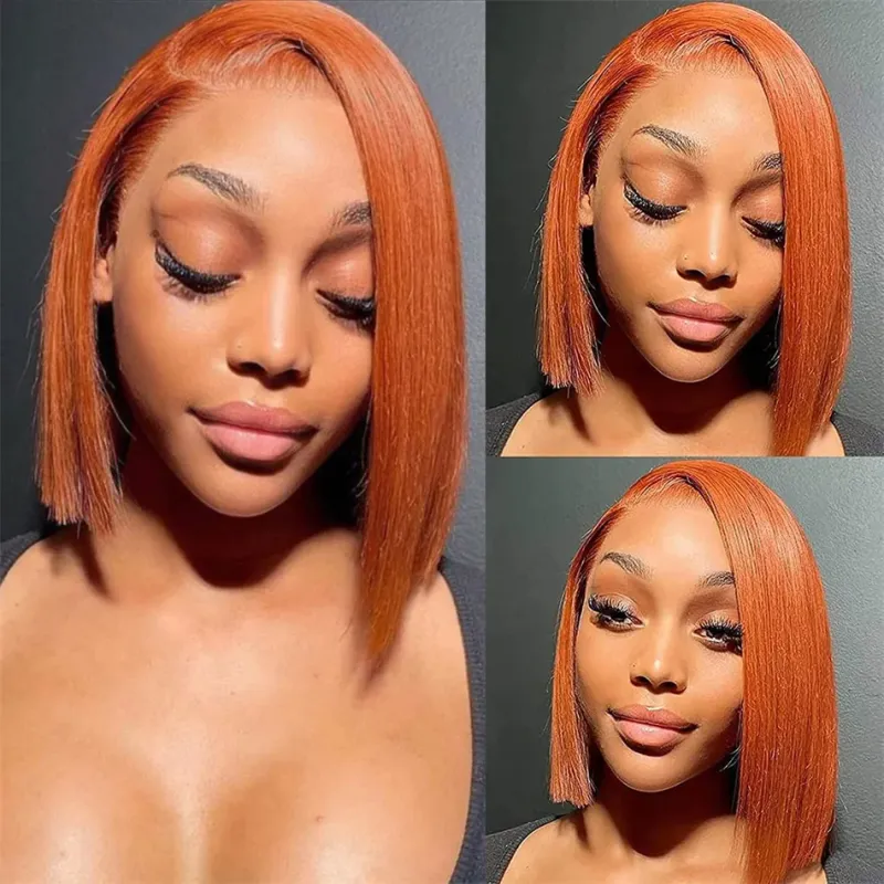Parrucche di capelli umani lisci color zenzero arancione 180 densità parrucca trasparente capelli Remy per donne 350 13x4 parrucche di capelli umani frontali in pizzo_voghion.com