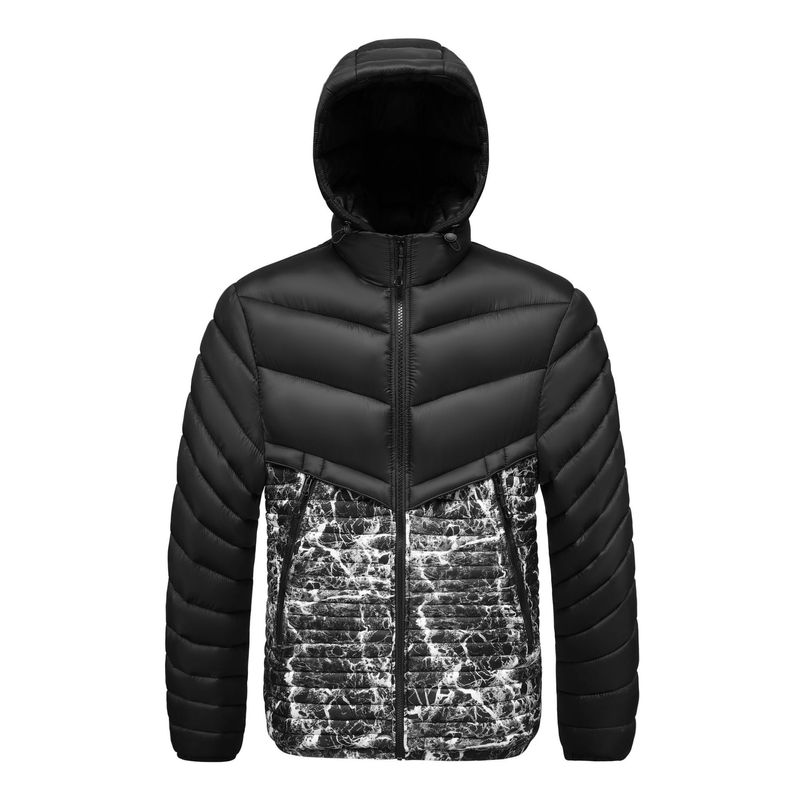 Giacca da uomo calda e trapuntata in velluto vintage con patchwork color-block, foderata in pile con cappuccio staccabile - Cappotto trapuntato caldo per l'inverno_voghion.com