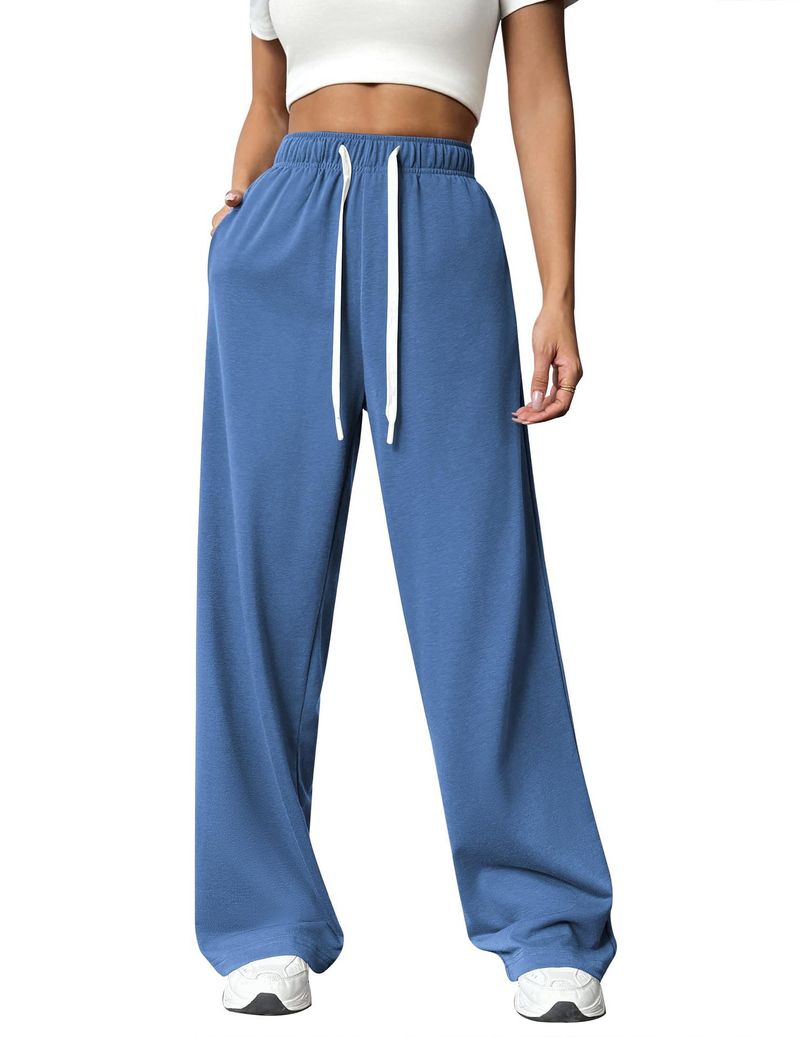 Women's Clothing Autumn And Winter Elastic Waist Loose Straight Wide Leg Sports Casual Trousers_voghion.com