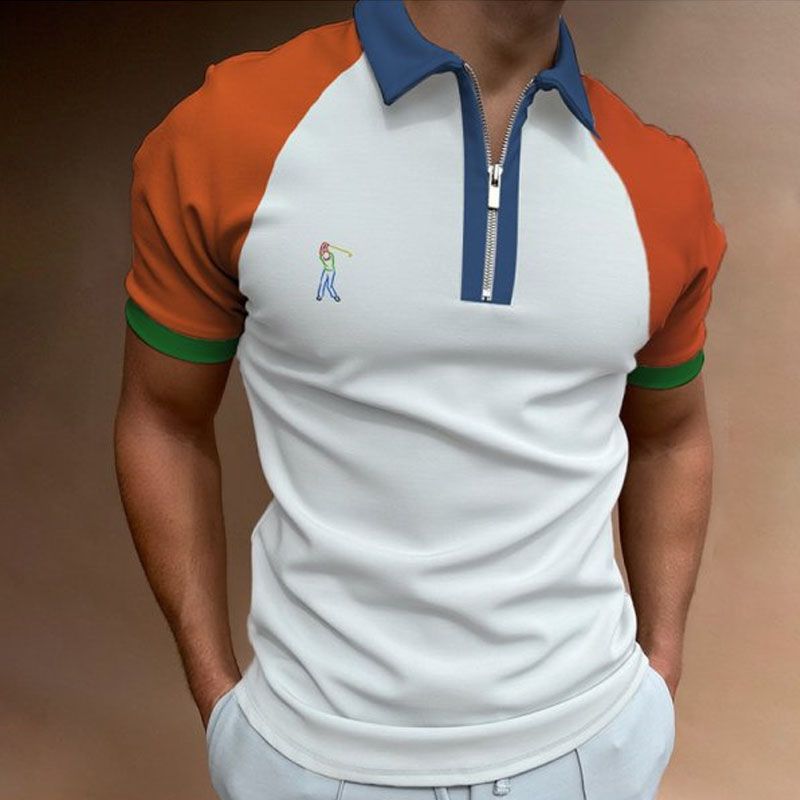 Sommer Herren Kurzarm Reißverschluss Kragen Kleidung Poloshirt Herren 3D-gedruckte Grafiken Atmungsaktives Freizeitoberteil_voghion.com
