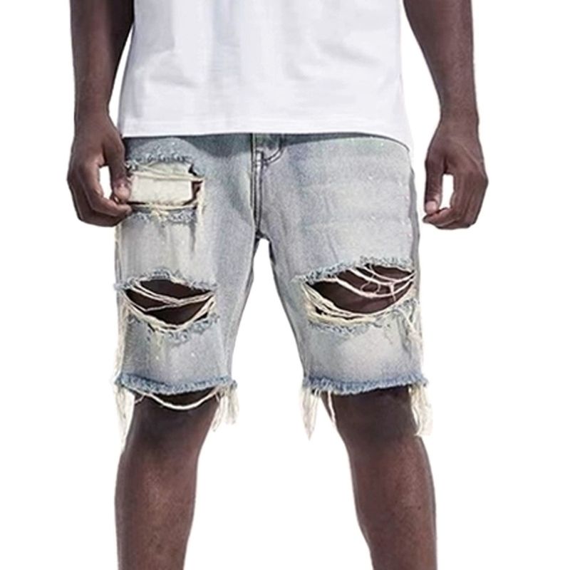 Vêtements pour hommes Short en jean style brouillard Short en jean à gros trous_voghion.com