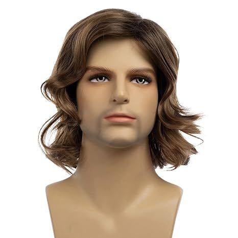 Synthetic Clip-in Men's Wigs Brown Side Parted Short Curly Hair Retro Style Popular Style_voghion.com