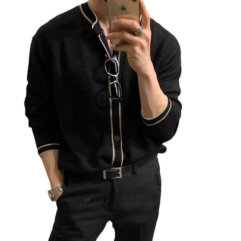 New cardigan button knitted sweater sweater jacket for men, versatile and handsome for autumn and winter, with a collar for wearing outside_voghion.com