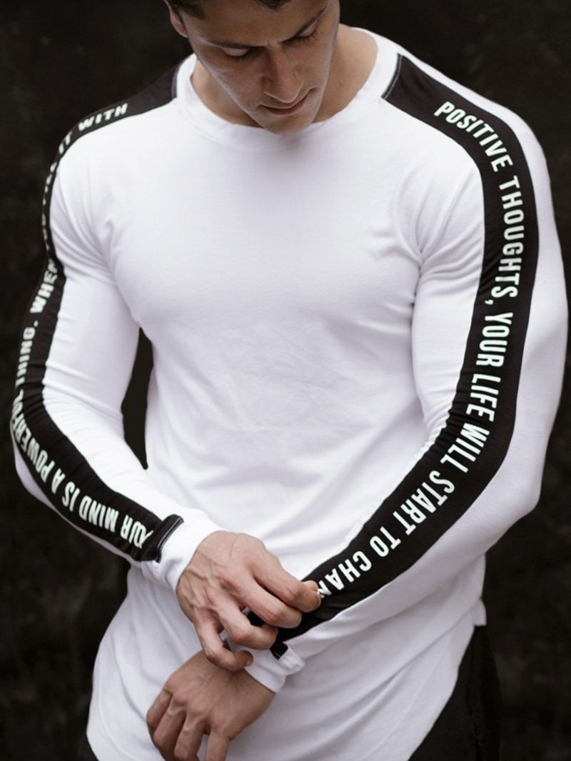 Maglietta a maniche lunghe ad alte prestazioni, traspirante ed elasticizzata in 4 direzioni, per corsa, basket e palestra (S-XXL, nero/bianco)_voghion.com