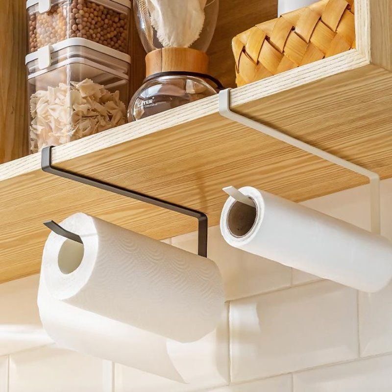 Kitchen tissue holder under cabinet hanging roll paper holder punch-free plastic wrap storage rack lazy rag storage rack_voghion.com
