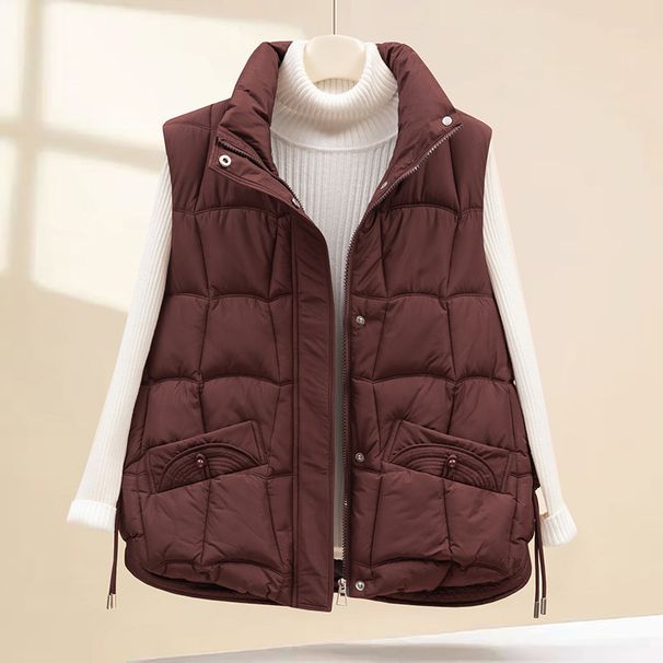 Women's Quilted Vest With Hood - Polyester Puffer Jacket For Winter, Streetwear Fashion, Oversized Fit, Zip Front_voghion.com