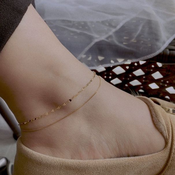 Cavigliera con pallina d'oro a doppio strato in foglia di salice placcata in argento puro 14K coreano per donna, moda di nicchia_voghion.com