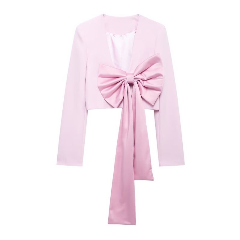 Women's clothing 2024 autumn and winter new silk texture bow decoration suit jacket_voghion.com