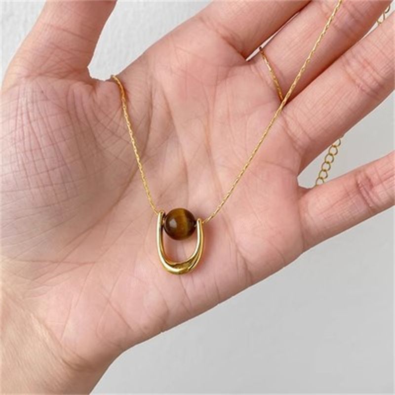Mirad Necklace With Niche Design, U-Shaped Tiger Eye Stone, Fine Snake B, Simple And Versatile Sweater,_voghion.com