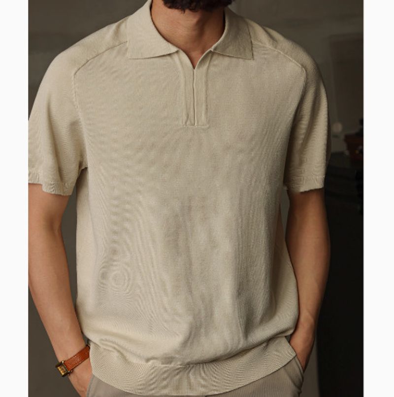 Old Money Style Thin V Neck Knitted Polo Shirt Short Sleeve High End Textured Men's All Match T Shirt Trend_voghion.com