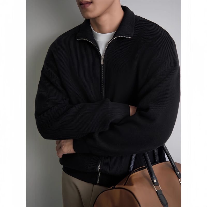 ​​Men's Casual Zip-Up Knit Cardigan - Lightweight Loose Fit Pullover Sweater For Spring & Autumn​​_voghion.com
