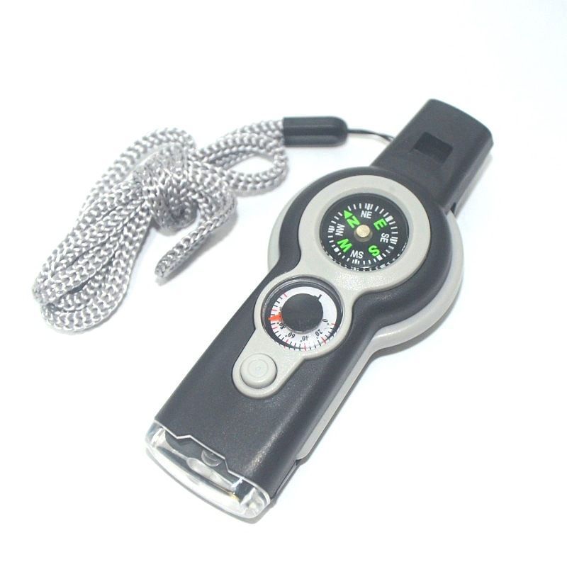 7 In 1 Military Survival Whistle; Multi-function Emergency Life Saving Tool; Outdoor Camping Fishing Hiking Hunting Accessories; Flashlight Compass_voghion.com