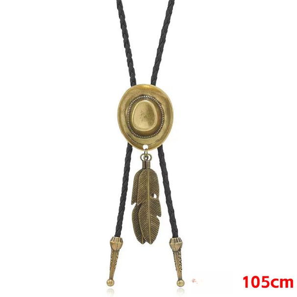 Collana lunga da uomo in stile punk retrò con pendente a forma di cappello da cowboy occidentale, in lega di poliuretano e piume, Poirot_voghion.com