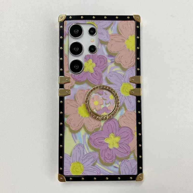 Za Samsung S22 S23 S24 Plus Ultra FE A33 A53 A73 A25 A34 A54 Luksuzni Cvet Diamantni Prstan Imetnik Stojalo Kvadratni Telefon Primeru Pokrov_voghion.com