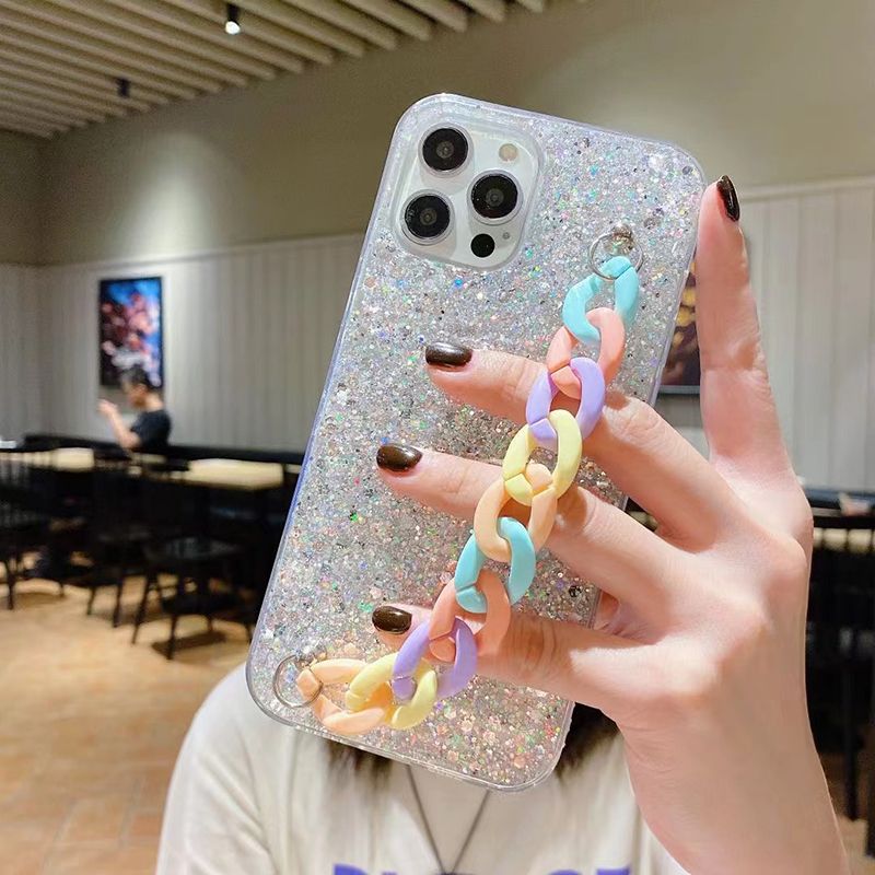 Telefoonhoesje voor Samsung Galaxy A54 A34 5G SamsungA54 SamsungA34 Shining Diamond Silver Silicagel Soft Cover met regenboogarmband_voghion.com