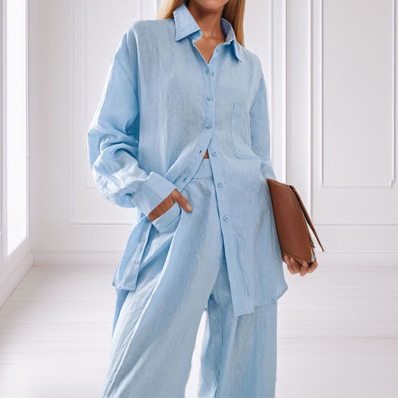Elegantes Büro-Set für Damen – Slim Fit Stretch-Polyesterhemd und -hose, 2-teiliges Outfit, knitterfreier Business-Casual-Anzug für die Arbeit_voghion.com
