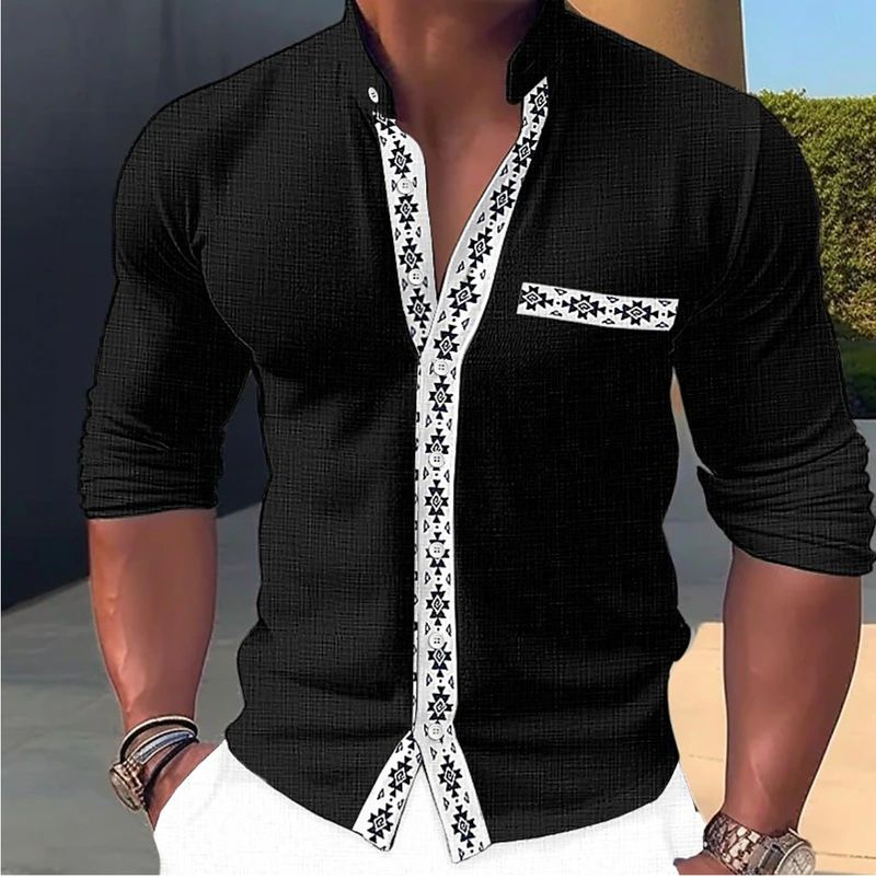 Men's Button Casual Shirt Summer Beach Shirt Color Block Stand Collar Casual Everyday Wear_voghion.com