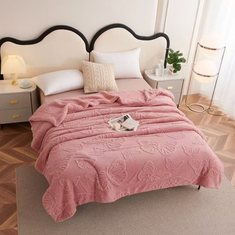 Bedding Butterfly Double Layer Taffeta Pure Color Winter Thick Warm Nap Blanket_voghion.com