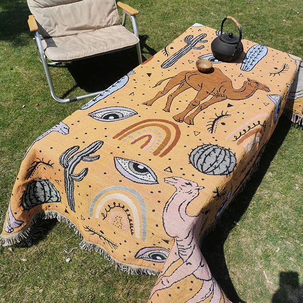 Modern Minimalist Sofa Throw Blanket - Camel Jacquard Pattern, Multi-Functional, Dust-Proof_voghion.com