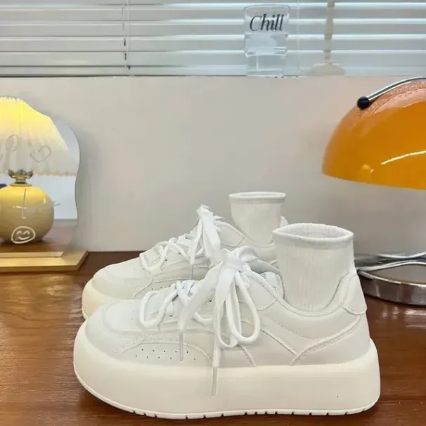 Scarpe col tacco alto da donna bianche piccole con testa rotonda e fondo spesso, versatili, alla moda, casual, traspiranti_voghion.com