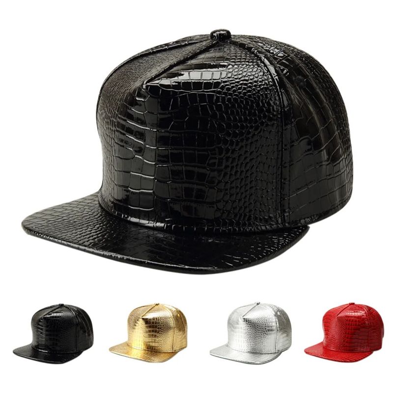 Unisex-Krokodil-Baseballkappen, PU, ​​verstellbar, Hip-Hop, flache Krempe, Snapback (Gold)_voghion.com