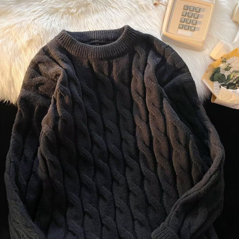Herrenpullover für Jungen, Herbst und Winter, Pullover für Studenten, lockere, einfarbige, lässige Kleidung, gedrehter Pullover für Teenager_voghion.com
