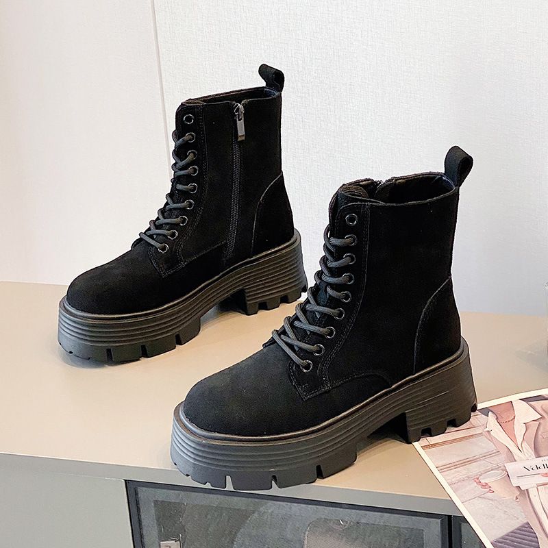 Martin 2025 Summer Autumn New British Style Lace-up Round Toe Short For Women Platform Height-increasing Internet_voghion.com