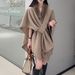 Women's Shawls New Imitation Rex Rabbit Fur Collar Cape Shawl Women's Loose Knitted Cardigan Large Size Woolen Coat_voghion.com