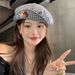 Handmade Button Checkered Women's Hat Checkered Beret_voghion.com