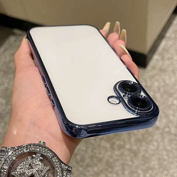 Fashion Simplicity Plating Frame Phone Case For IPhone 16 15 14 Pro Max Plus Shockproof Back Camera Screen Protector Film Cover_voghion.com