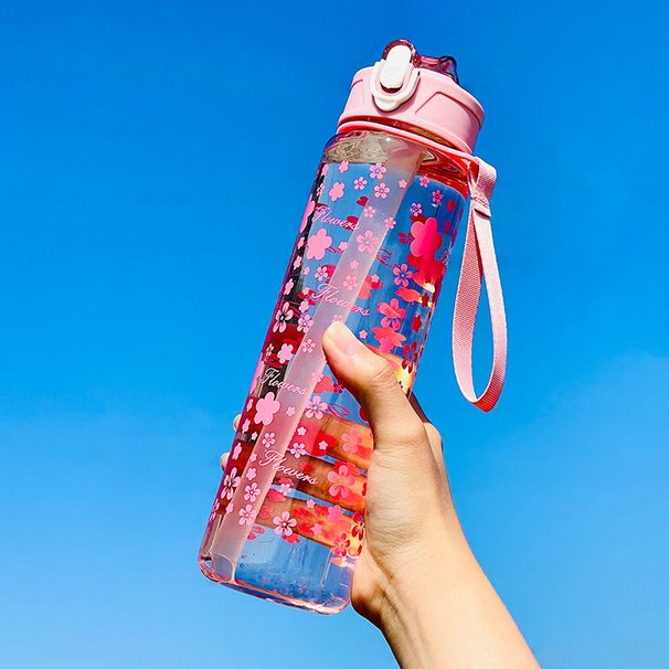 Bærbar plastikkop med rebløft og fjederdæksel med højt udseende, vandret sugerørskedel, praktisk kop_voghion.com