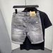 Summer New Denim Shorts Five Quarter Brand Slightly Wide Printed Trendy Korean Version Elastic Tear Hole Middle Men's_voghion.com