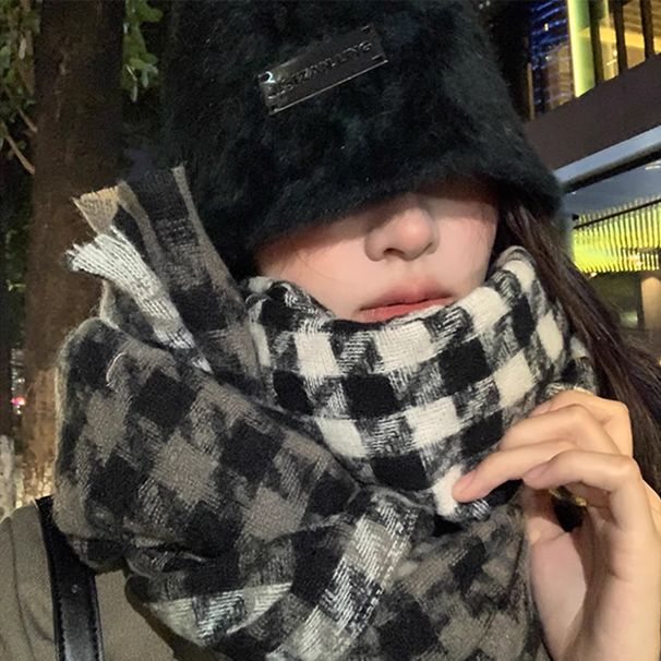 New Thousand Bird Grid Scarf Women's Shawl Dual Use Korean Version Versatile Explosive Warm New Winter Advanced Student Scarf_voghion.com