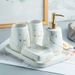 Elegant Ceramic Bathroom Set – Marble-Inspired Soap Dispenser, Toothbrush Holder & Cotton Swab Jar (3-Piece/4-Piece/5-Piece)_voghion.com
