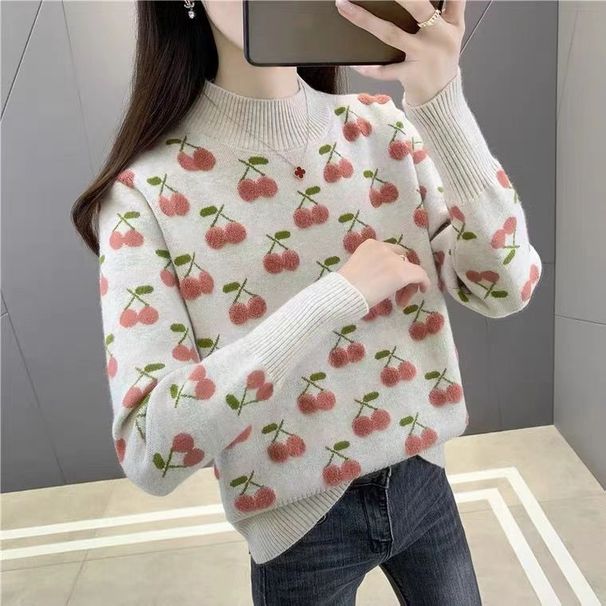 【 Cashmere Family】 Maglione lavorato a maglia largo corto con cappuccio a mezza altezza e collo alto in lana color ciliegia, interno_voghion.com