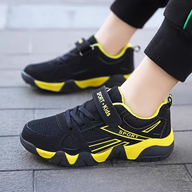 WZRUISEN Boy's Trendy Colour Block Mesh Breathable Sneakers, Comfy Non Slip Casual Shoes For Kids Outdoor Activities_voghion.com