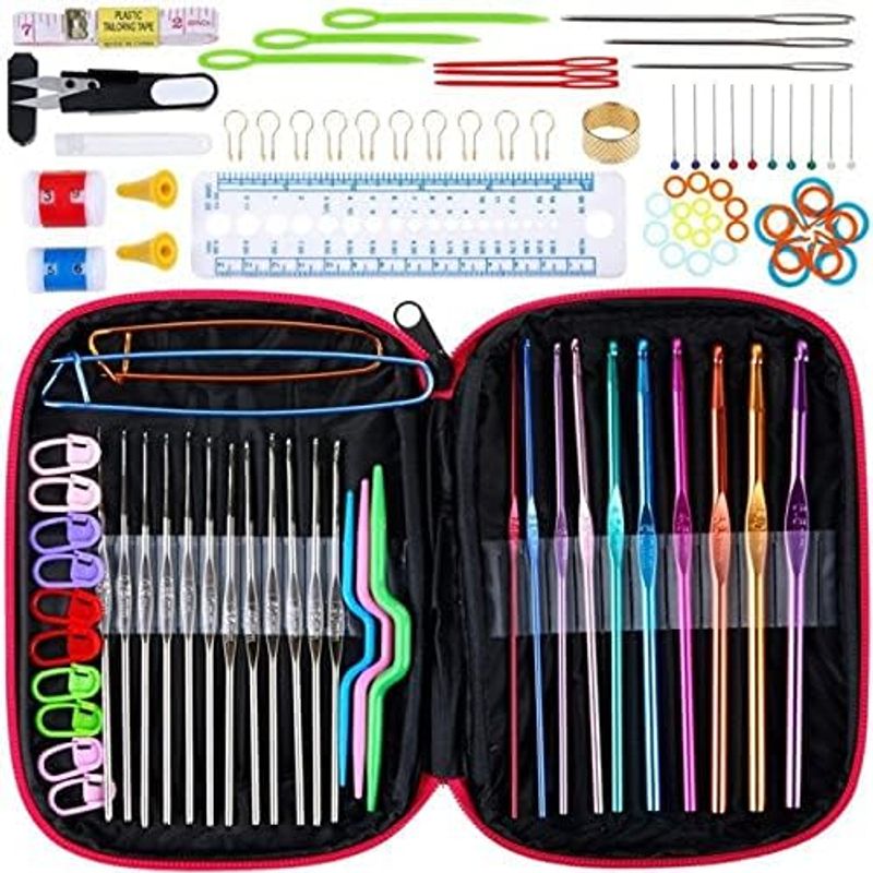 100 Pcs DIY 22 Sizes Crochet Hooks Needles Es Craft Case Set Weaving Sewing Tools (100pcs Knitting Set)_voghion.com