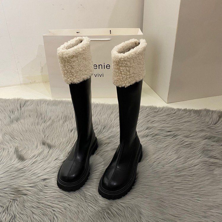 Lamb wool snow for women in winter 2024, warm knight that don't cross the knee, high boots, internet famous slim boots_voghion.com