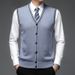 Gilet simple boutonnage bleu marine uni en laine, sans col, décontracté, ajusté, sans capuche, régulier, collection automne-hiver_voghion.com