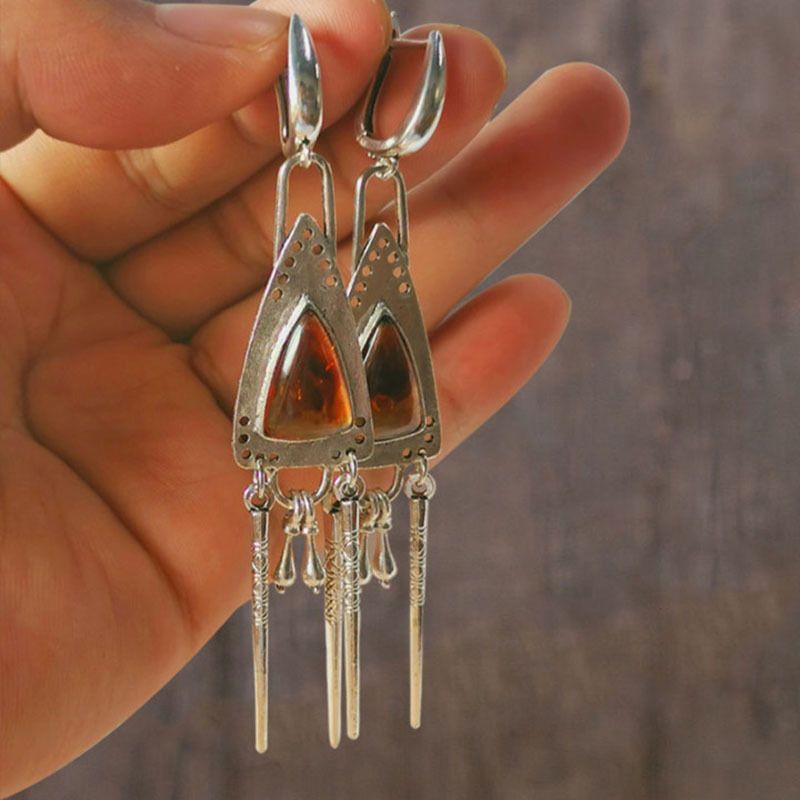 Accessori gotici di Halloween, orecchini lunghi in metallo con luna in argento antico e occhio del diavolo punk_voghion.com