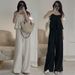 Summer French Style Simple Square Neck Solid Color Camisole + High Waist Versatile Wide Leg Casual Pants High-End Set_voghion.com