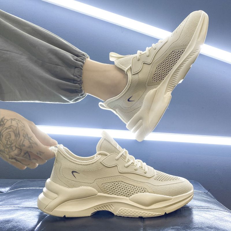 2023 breathable hollow mesh sports Korean version versatile white shoes, thick soled running dad trendy shoes_voghion.com