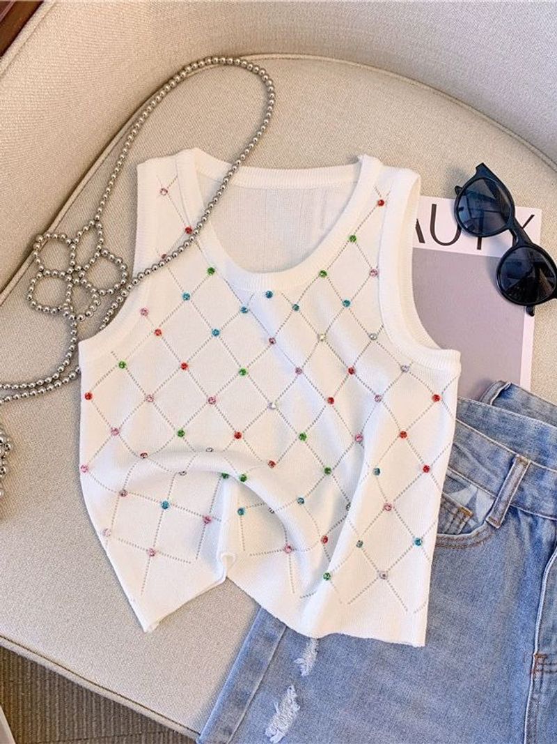 Damenbekleidung, einzigartige und schicke Camisole-Weste, glänzende Unterbekleidung, ärmelloses Strickoberteil_voghion.com