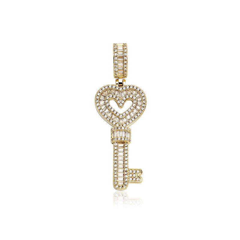 Collier de célébrité de luxe haut de gamme avec pendentif en forme de clé en forme de cœur et chaîne de clavicule carrée en diamant Super Flash INS_voghion.com