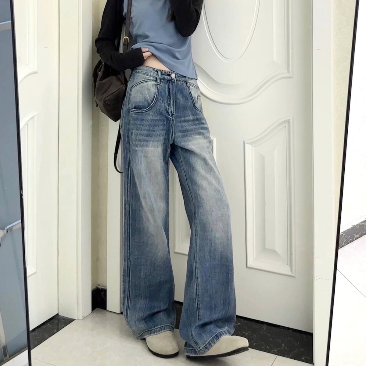 Camicia estiva da donna in denim lavato con maniche e polsini regolabili, modello Spicy Girl in stile americano, top corto che stringe la vita_voghion.com