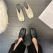 Same British Style Split Toe Small Leather Shoes Women's Closed-Toe Slippers Pig's Trotter Slip-On Chunky Heel Mules_voghion.com