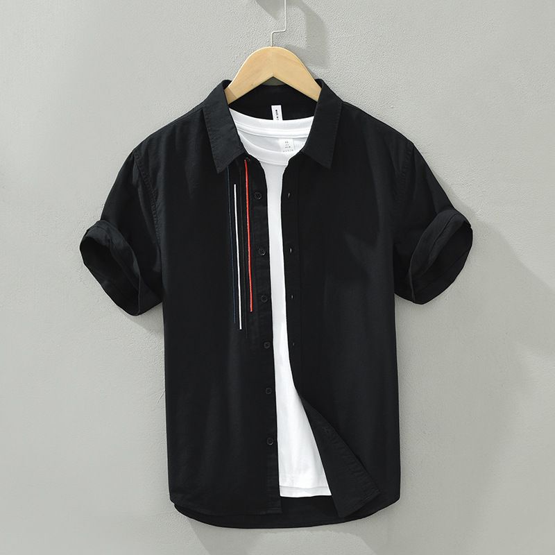[ArtisanCotton] Men's Embroidered Shirt - Summer Breathable Half Sleeve | Minimalist Casual Top_voghion.com